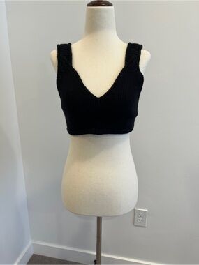 Dolce & Gabbana Black Knit Crop V-Neck Tank